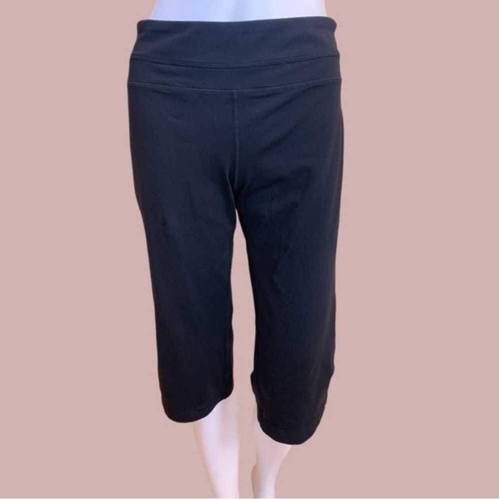 Prana Cropped Leggings Black 17 Inch Inseam 3 Inch Wide Waistband Size Large